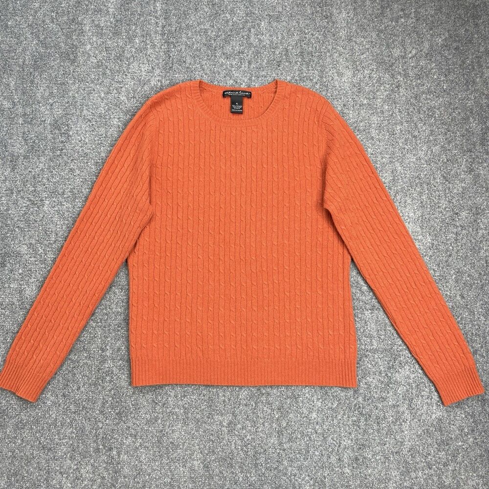 Marina Luna Cashmere Sweater Womens XL Crew Neck Cable Knit Burnt Orange
